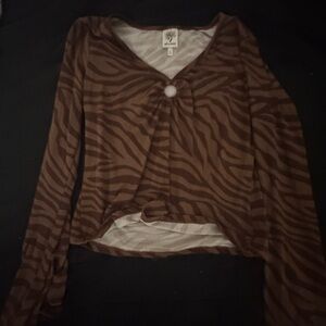 Brown Zebra Print Long Sleeve Top